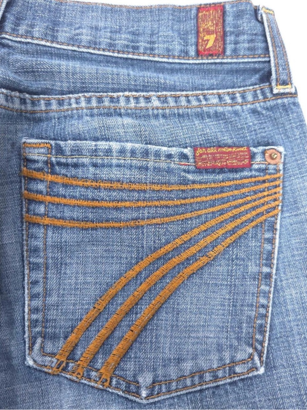 7 For All Mankind Dojo Women's Blue Bootcut Jeans with Orange Stitching